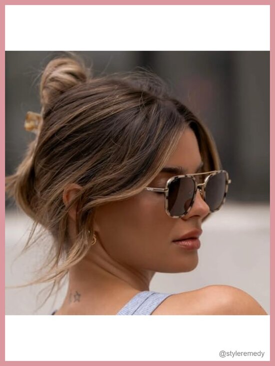 Polarized Square Sunglasses - Acetate & Stainless Steel Double Bridge Aviator